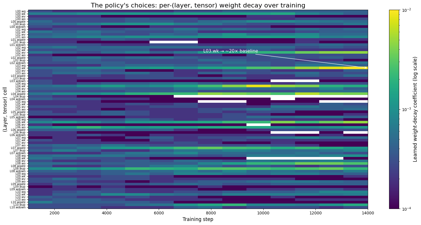Per-(layer, tensor) weight decay over training